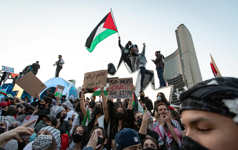 加拿大多地爆发声援巴勒斯坦人的示威活动！